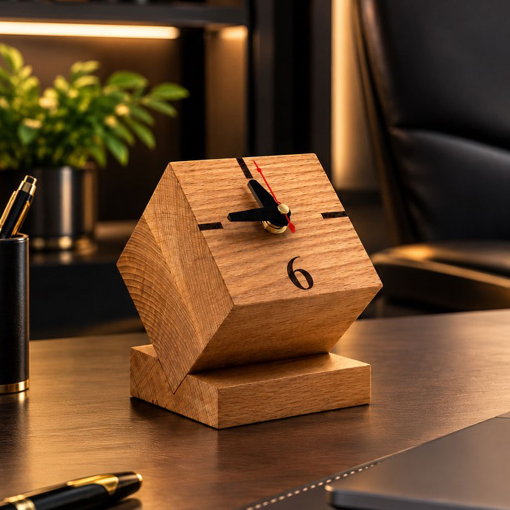 ساعت رومیزی چوبی تبلیغاتی مکعبی کد HC-101 - تصویر 2