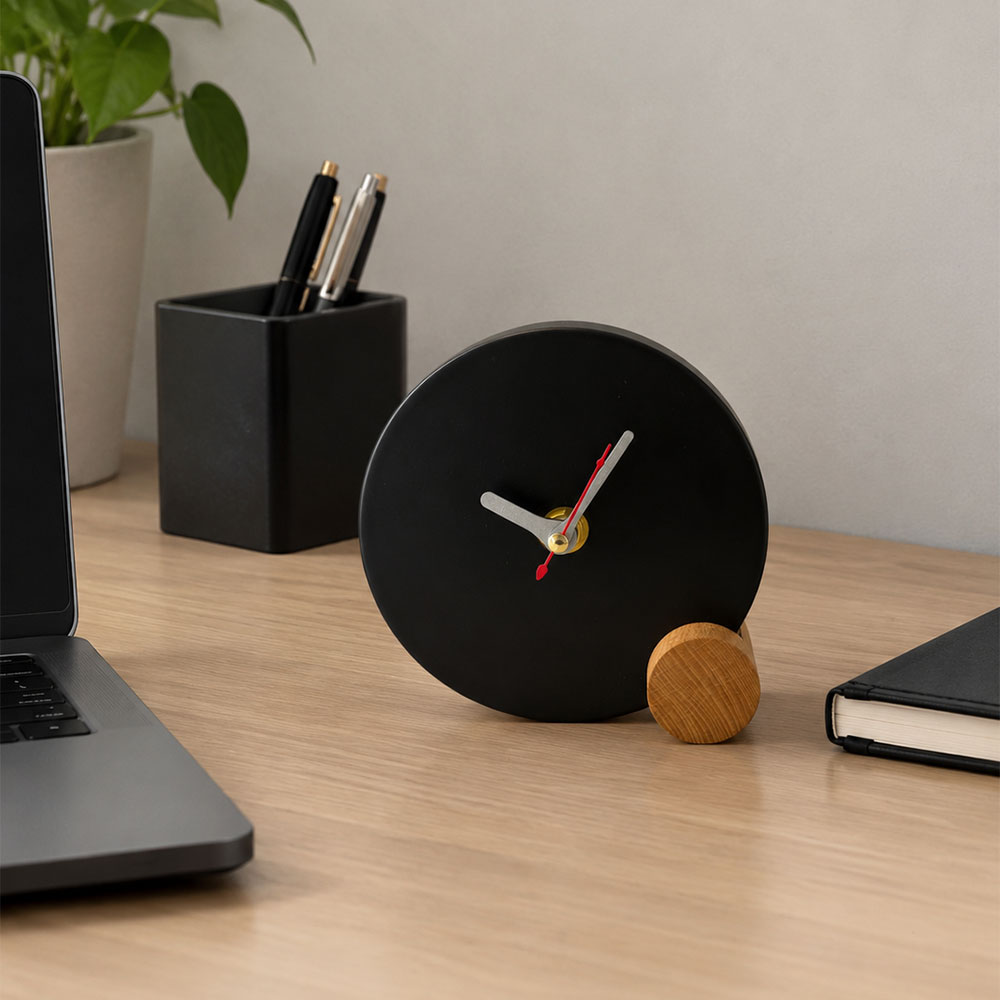 ساعت رومیزی فلزی با پایه چوبی تبلیغاتی دایره کد HC-100 - تصویر 3