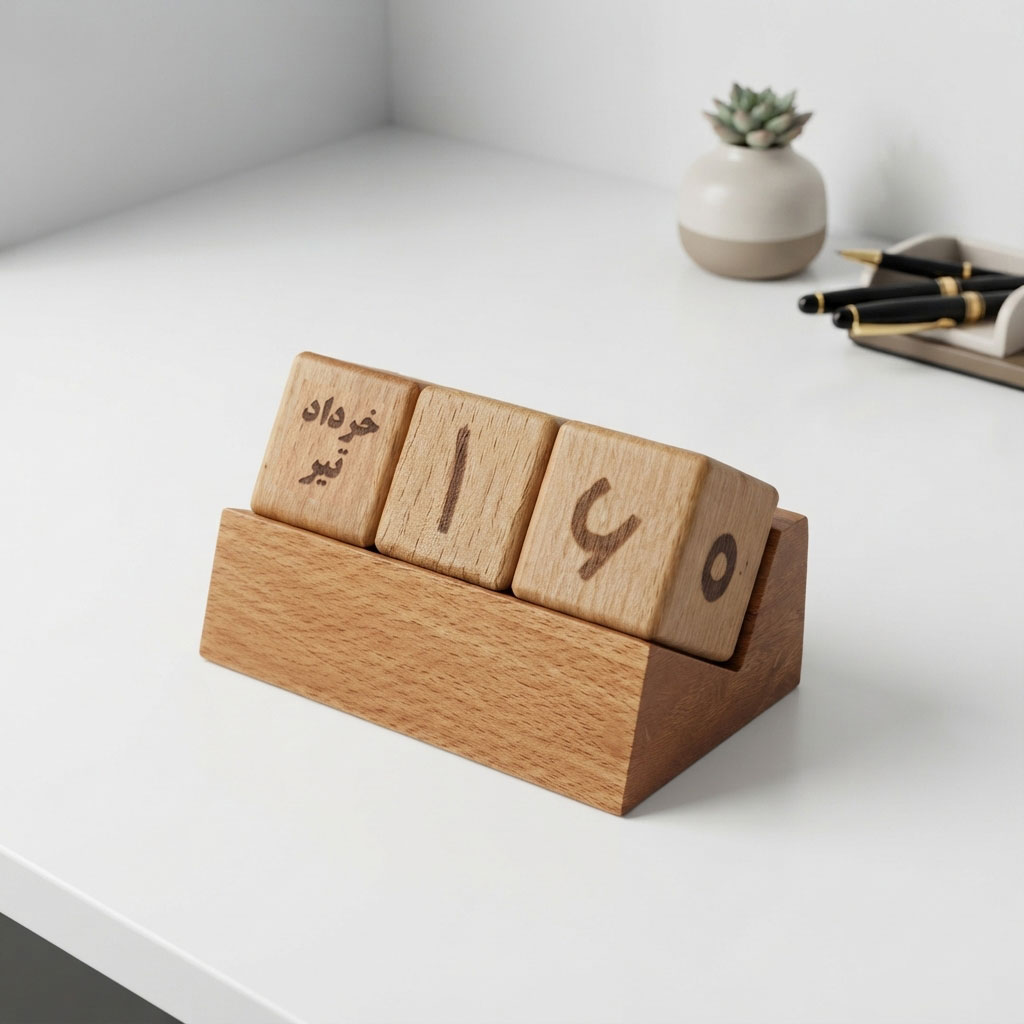 تقویم رومیزی مکعبی چوبی تبلیغاتی کد HC-113 - تصویر 3