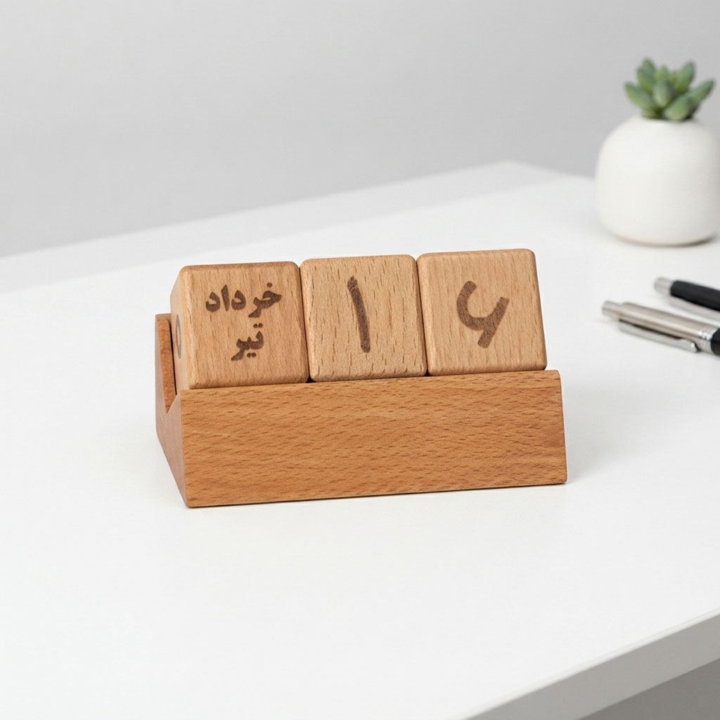 تقویم رومیزی مکعبی چوبی تبلیغاتی کد HC-113 - تصویر 1
