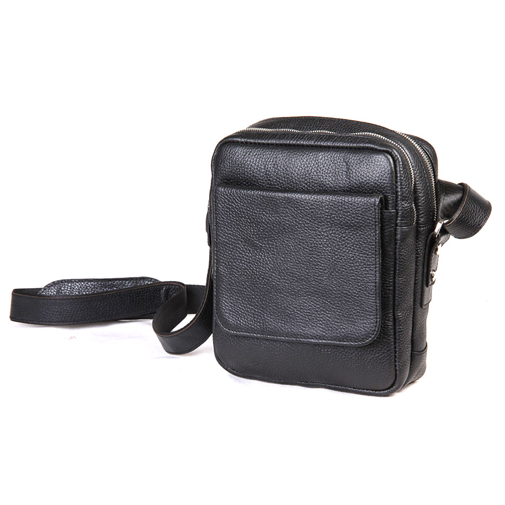 کیف دوشی مردانه چرم طبیعی مشکی کد KD-103 - تصویر 1