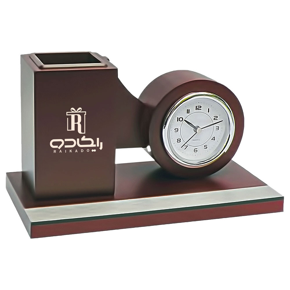 ساعت و جاقلمی رومیزی تبلیغاتی چوبی کد SR-106 - تصویر 1