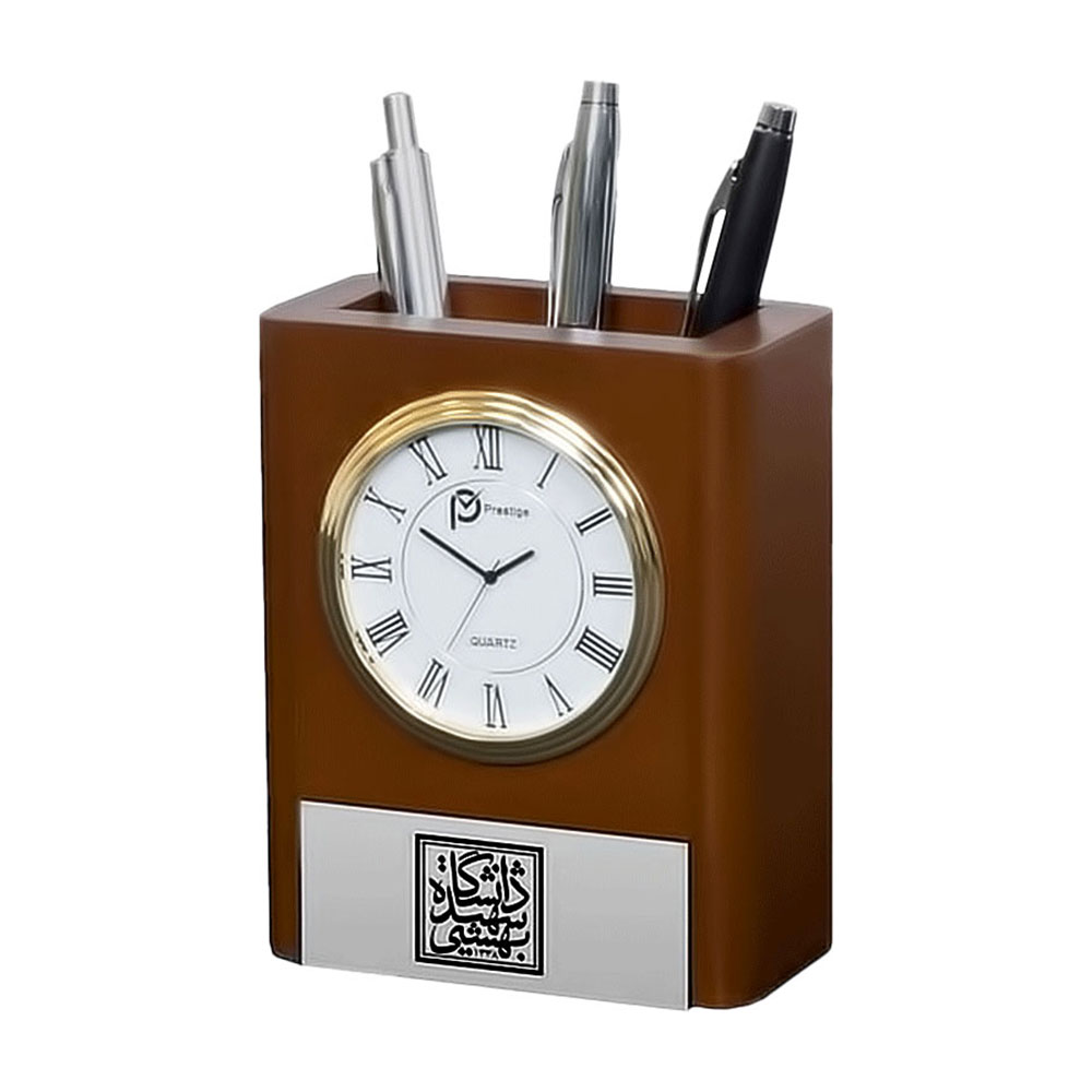 ساعت و جاقلمی رومیزی تبلیغاتی چوبی کد SR-105 - تصویر 1