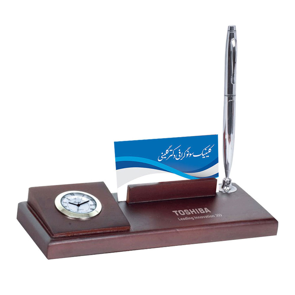 ست رومیزی ساعت، جاکارتی و جاقلمی چوبی کد SR-110 - تصویر 1