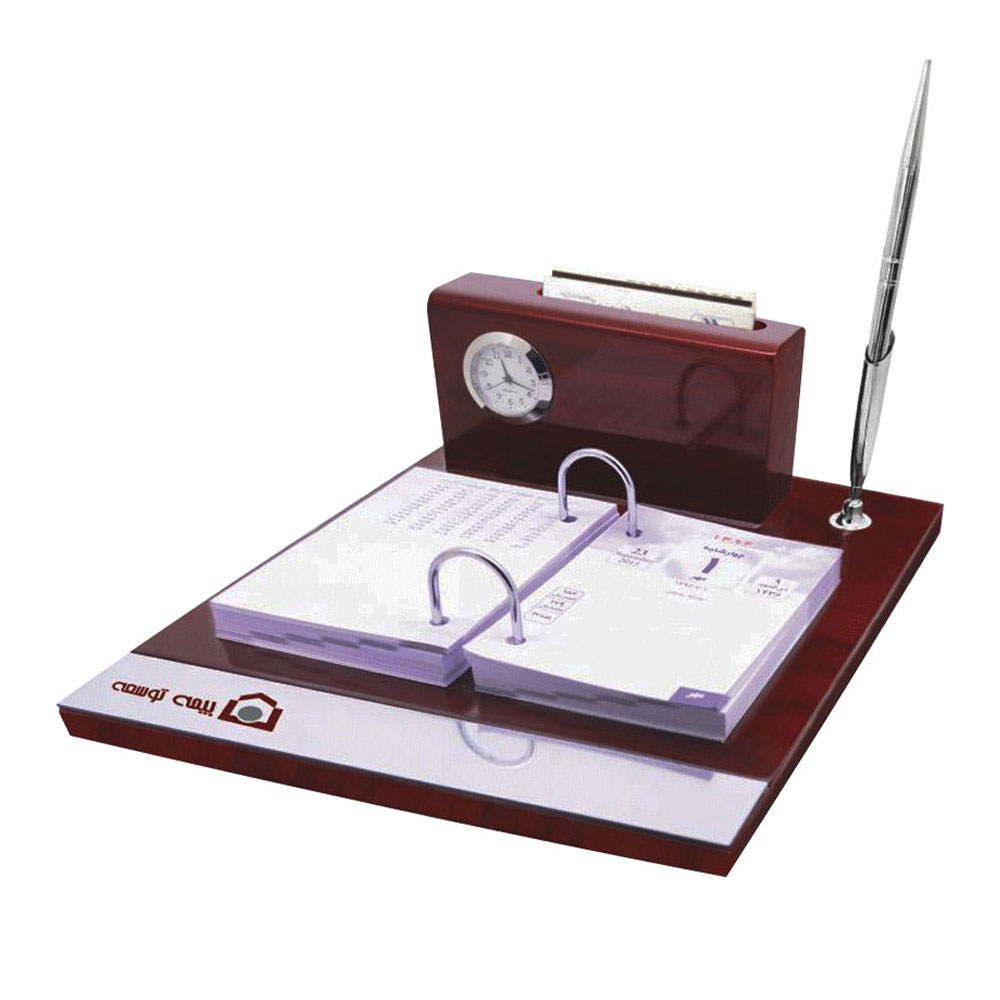 ست رومیزی ساعت، جاکارتی، جاقلمی و جایادداشتی چوبی کد SR-112 - تصویر 1
