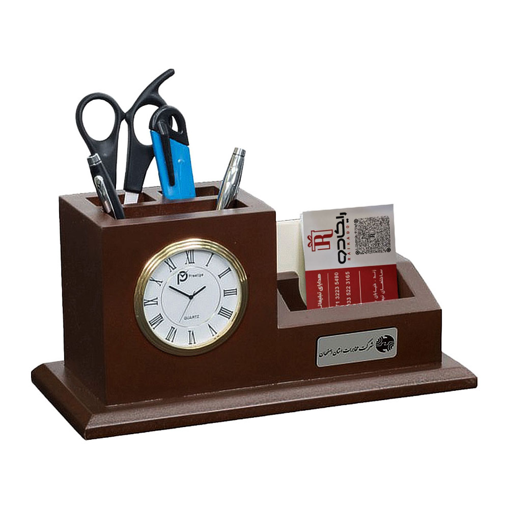 ست رومیزی ساعت، جاکارتی و جاقلمی چوبی کد SR-113 - تصویر 1