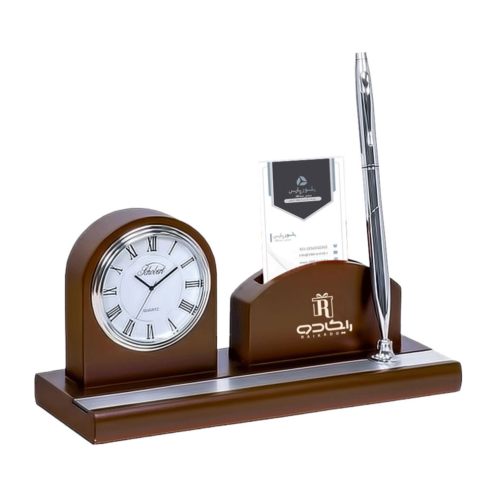ست رومیزی ساعت، جاکارتی و جاقلمی چوبی کد SR-104 - تصویر 1