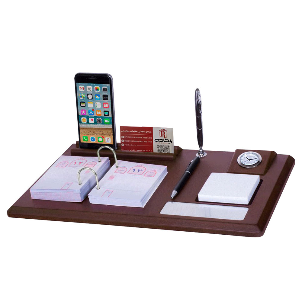 ست رومیزی ساعت، استند موبایل، جاقلمی و جایادداشتی چوبی کد SR-115 - تصویر 1