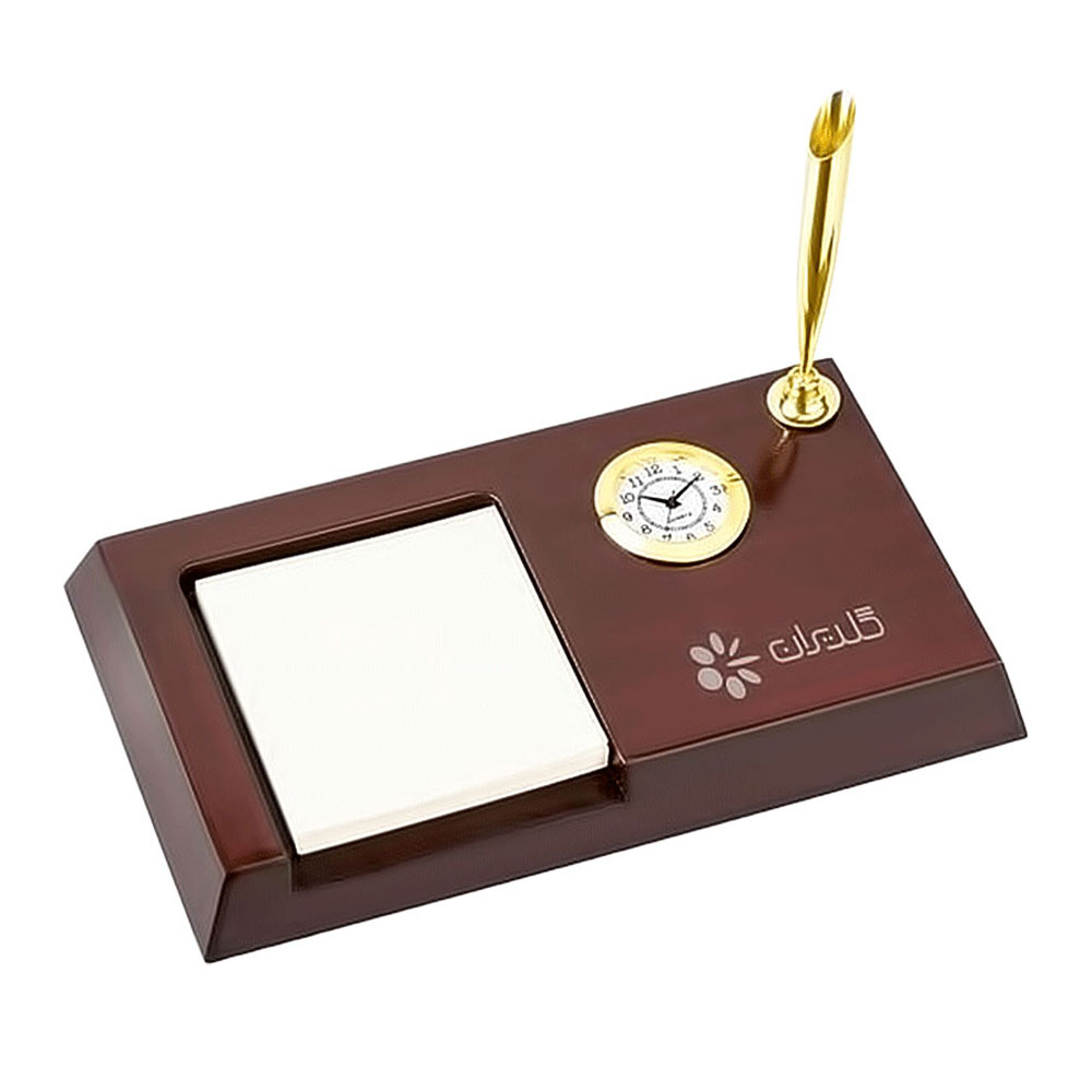 ست رومیزی ساعت، جاقلمی و جایادداشتی چوبی کد SR-108 - تصویر 1