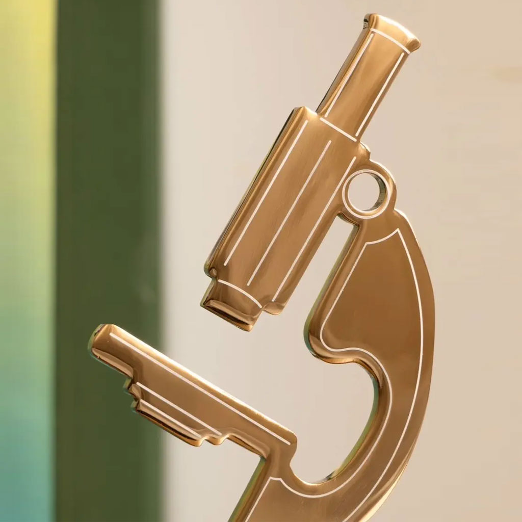 تندیس فلزی پایه چوبی میکروسکوپ کد TF-103 - تصویر 2