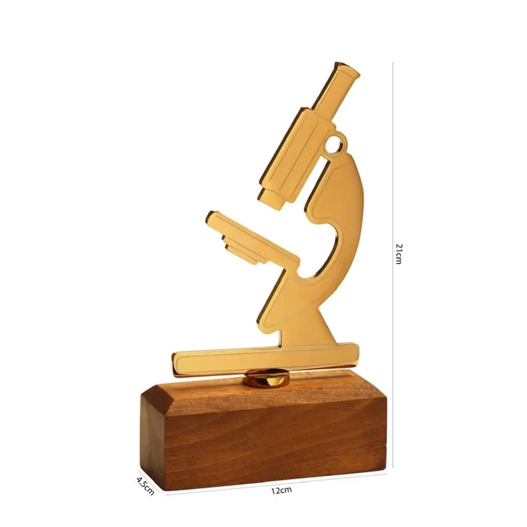 تندیس فلزی پایه چوبی میکروسکوپ کد TF-103 - تصویر 1